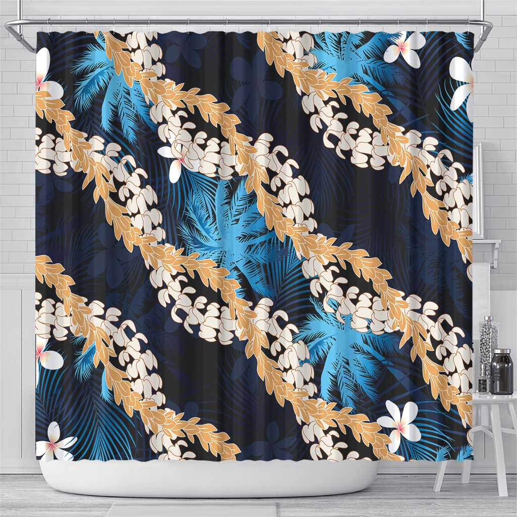 Puakenikeni Maile Lei Shower Curtain Frangipani Blue Tropical Leaves LT01 - Polynesian Pride