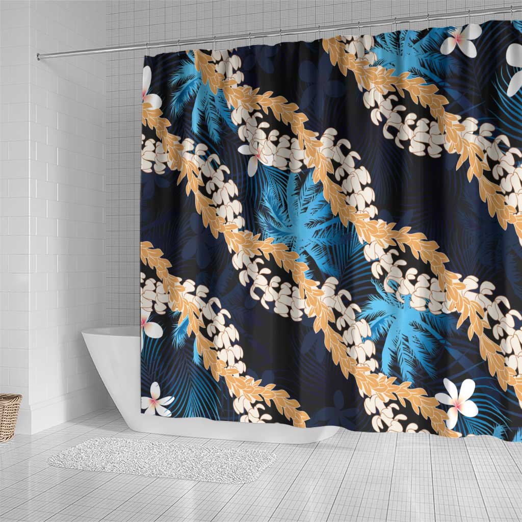 Puakenikeni Maile Lei Shower Curtain Frangipani Blue Tropical Leaves LT01 - Polynesian Pride