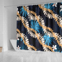 Puakenikeni Maile Lei Shower Curtain Frangipani Blue Tropical Leaves LT01 - Polynesian Pride