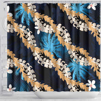 Puakenikeni Maile Lei Shower Curtain Frangipani Blue Tropical Leaves LT01 - Polynesian Pride