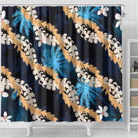 Puakenikeni Maile Lei Shower Curtain Frangipani Blue Tropical Leaves LT01 - Polynesian Pride