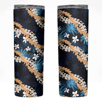 Puakenikeni Maile Lei Skinny Tumbler Frangipani Blue Tropical Leaves LT01 Blue - Polynesian Pride