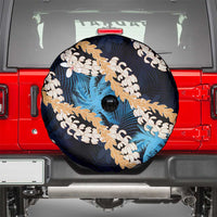 Puakenikeni Maile Lei Spare Tire Cover Frangipani Blue Tropical Leaves