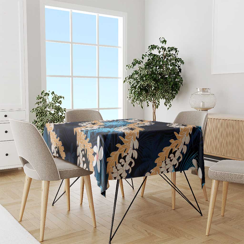 Puakenikeni Maile Lei Tablecloth Frangipani Blue Tropical Leaves