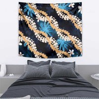 Puakenikeni Maile Lei Tapestry Frangipani Blue Tropical Leaves