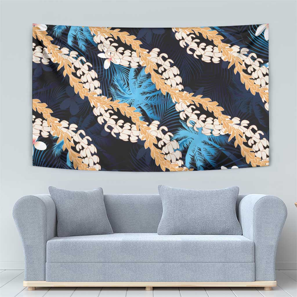 Puakenikeni Maile Lei Tapestry Frangipani Blue Tropical Leaves