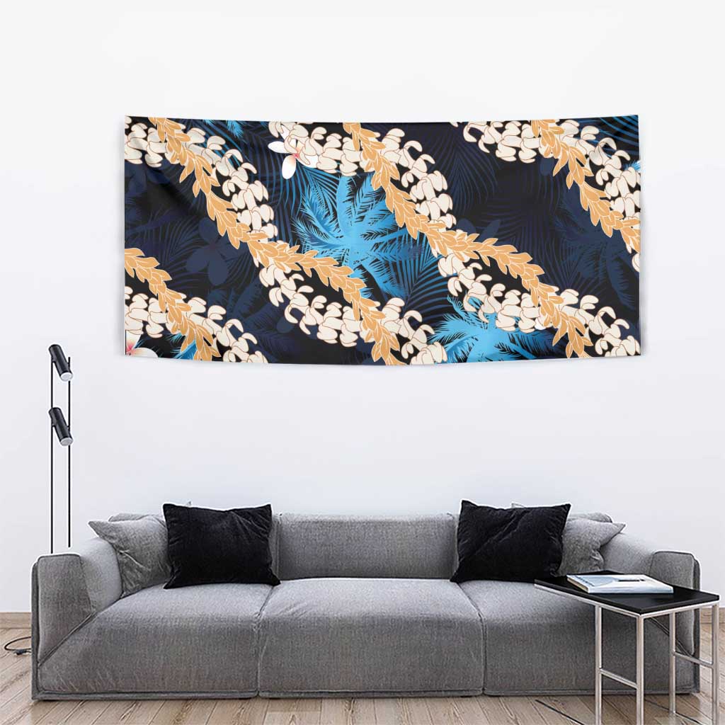 Puakenikeni Maile Lei Tapestry Frangipani Blue Tropical Leaves