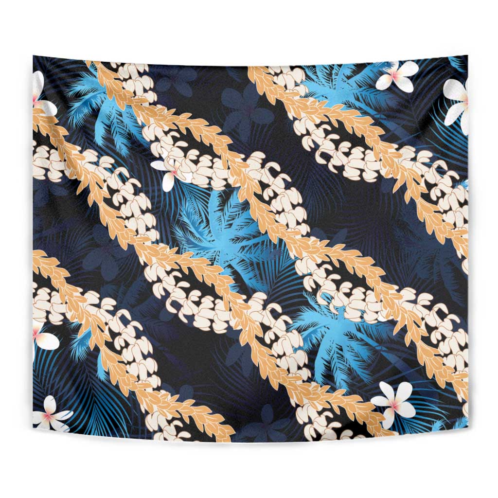 Puakenikeni Maile Lei Tapestry Frangipani Blue Tropical Leaves