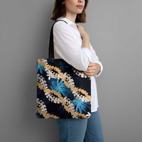 Puakenikeni Maile Lei Tote Bag Frangipani Blue Tropical Leaves LT01 - Polynesian Pride