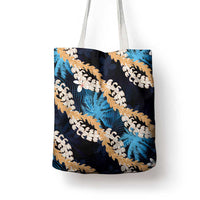 Puakenikeni Maile Lei Tote Bag Frangipani Blue Tropical Leaves LT01 - Polynesian Pride