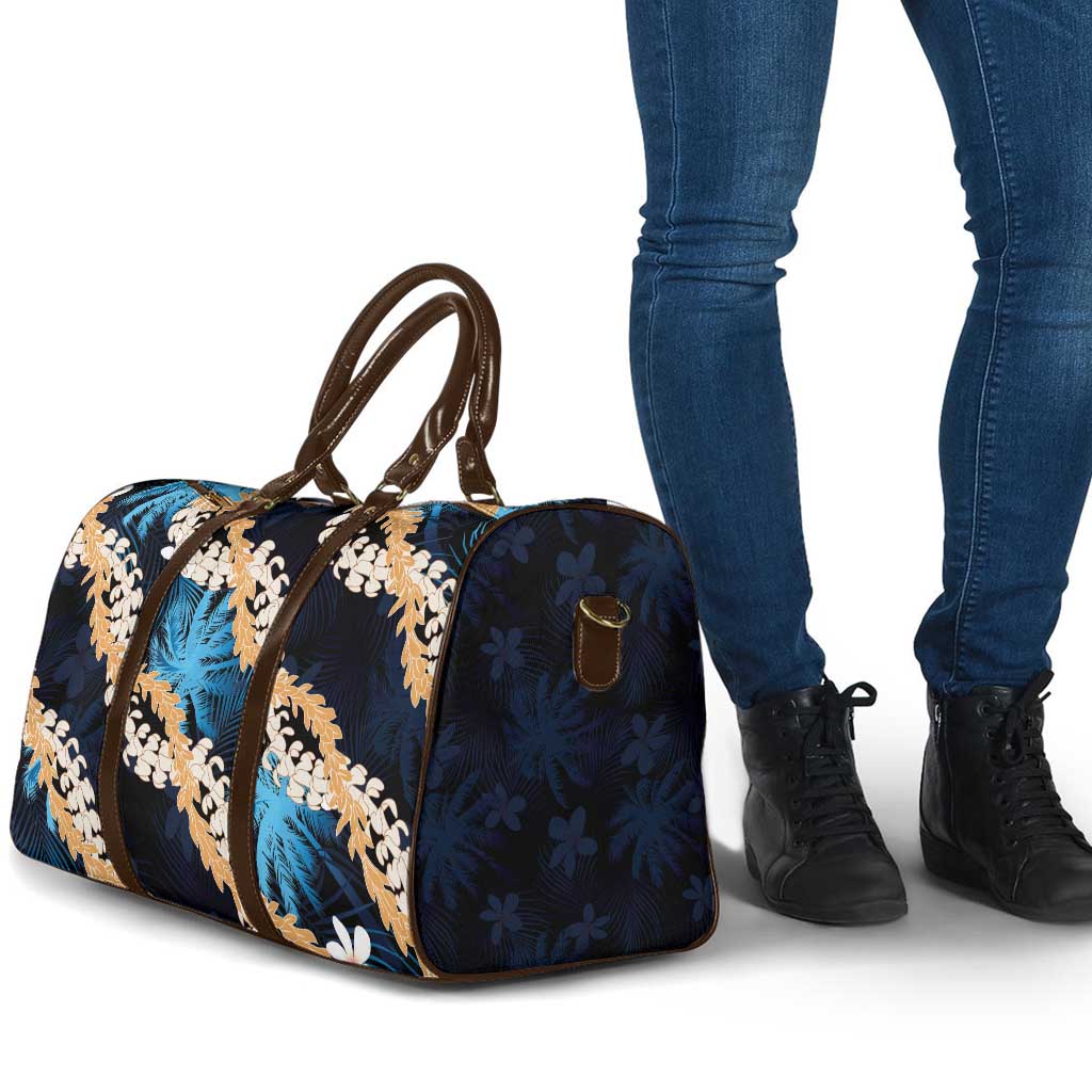Puakenikeni Maile Lei Travel Bag Frangipani Blue Tropical Leaves