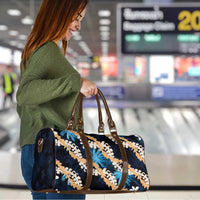 Puakenikeni Maile Lei Travel Bag Frangipani Blue Tropical Leaves