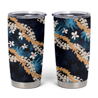 Puakenikeni Maile Lei Tumbler Cup Frangipani Blue Tropical Leaves