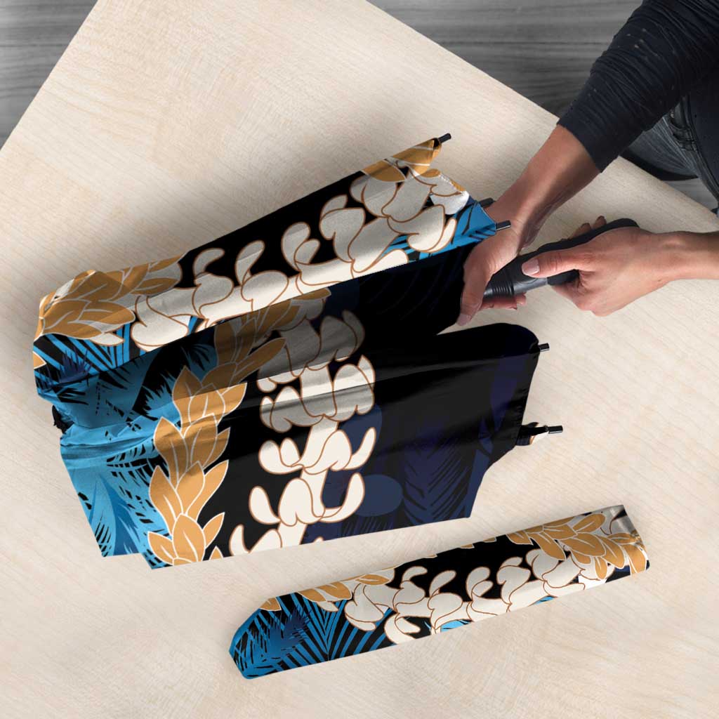 Puakenikeni Maile Lei Umbrella Frangipani Blue Tropical Leaves