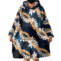 Puakenikeni Maile Lei Wearable Blanket Hoodie Frangipani Blue Tropical Leaves LT01 - Polynesian Pride