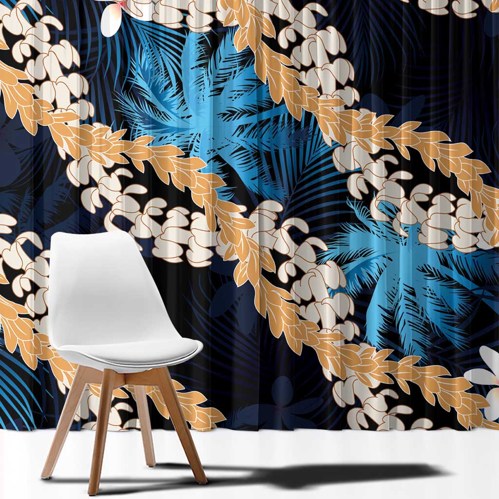 Puakenikeni Maile Lei Window Curtain Frangipani Blue Tropical Leaves