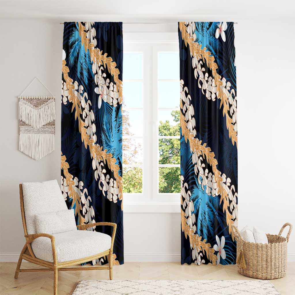 Puakenikeni Maile Lei Window Curtain Frangipani Blue Tropical Leaves
