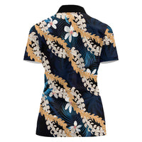 Puakenikeni Maile Lei Women Polo Shirt Frangipani Blue Tropical Leaves LT01 - Polynesian Pride