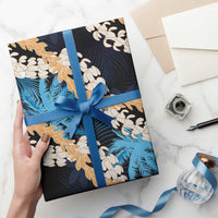 Puakenikeni Maile Lei Wrapping Paper Frangipani Blue Tropical Leaves