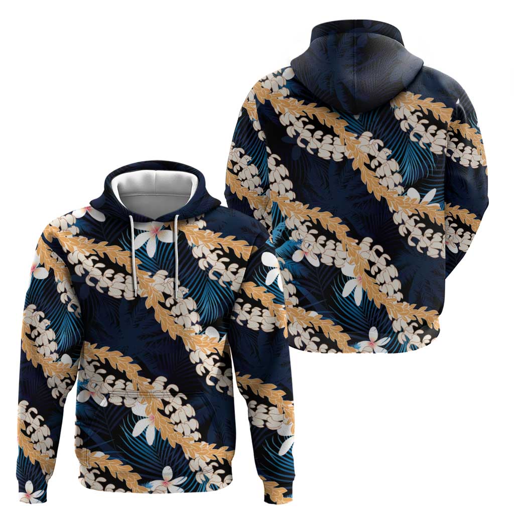 Puakenikeni Maile Lei Zip Hoodie Frangipani Blue Tropical Leaves