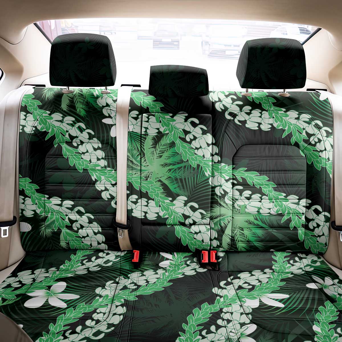 Puakenikeni Maile Lei Back Car Seat Cover Frangipani Green Tropical Leaves