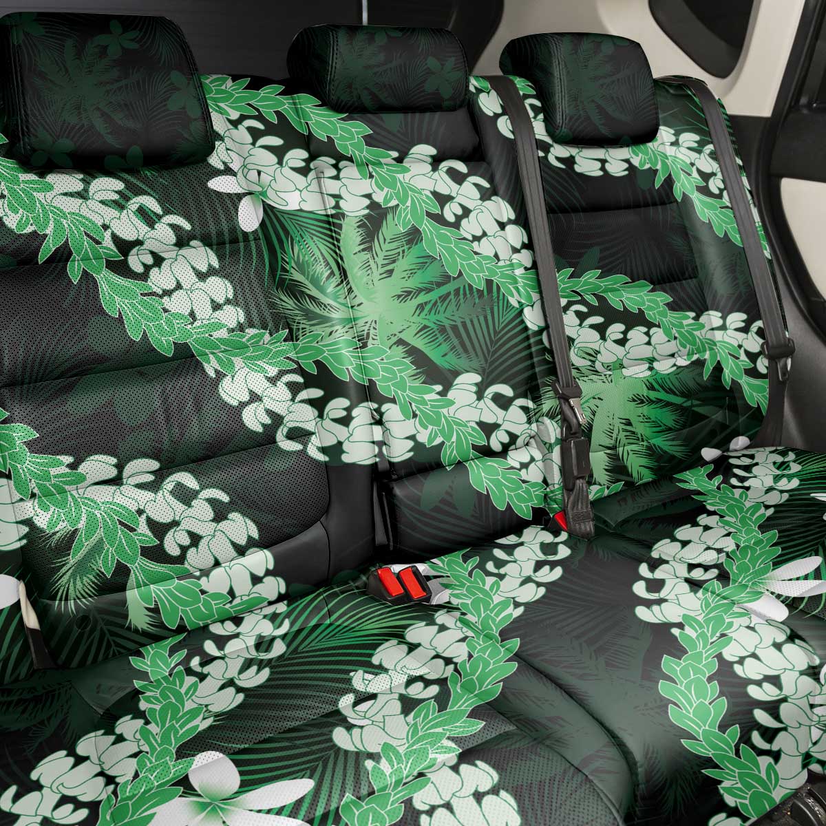 Puakenikeni Maile Lei Back Car Seat Cover Frangipani Green Tropical Leaves