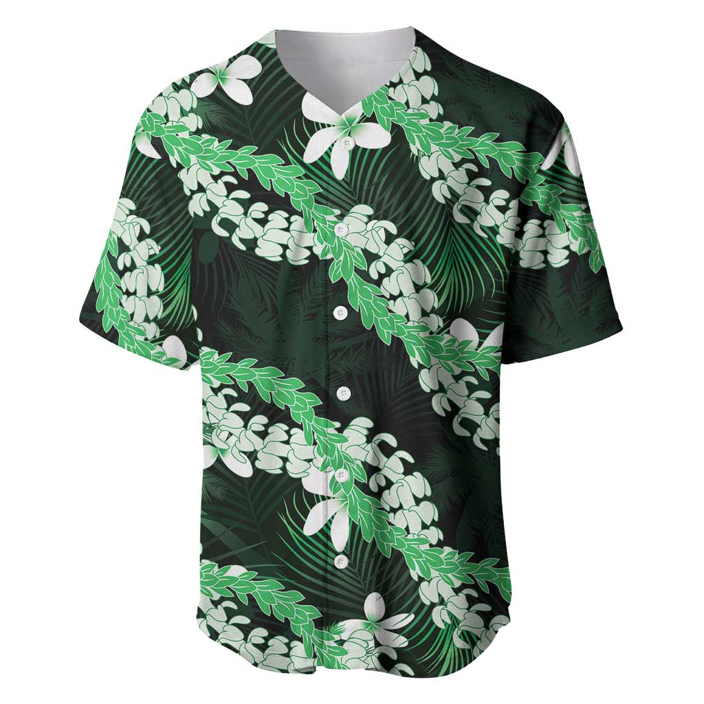 Puakenikeni Maile Lei Baseball Jersey Frangipani Green Tropical Leaves LT01 Green - Polynesian Pride