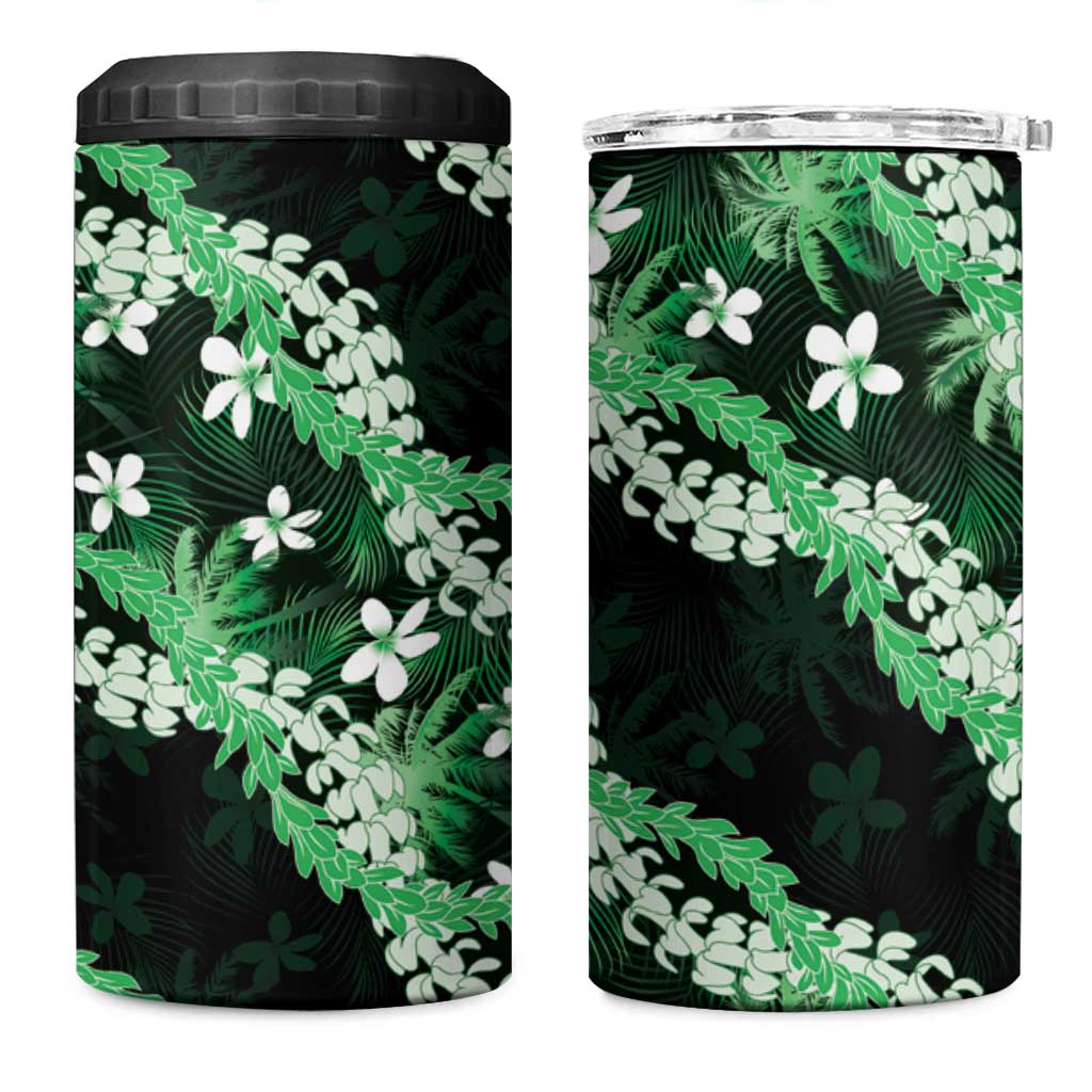 Puakenikeni Maile Lei 4 in 1 Can Cooler Tumbler Frangipani Green Tropical Leaves LT01 One Size: 16 oz Green - Polynesian Pride