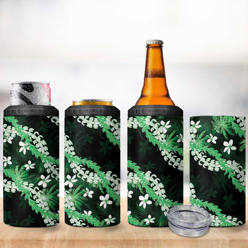 Puakenikeni Maile Lei 4 in 1 Can Cooler Tumbler Frangipani Green Tropical Leaves LT01 - Polynesian Pride
