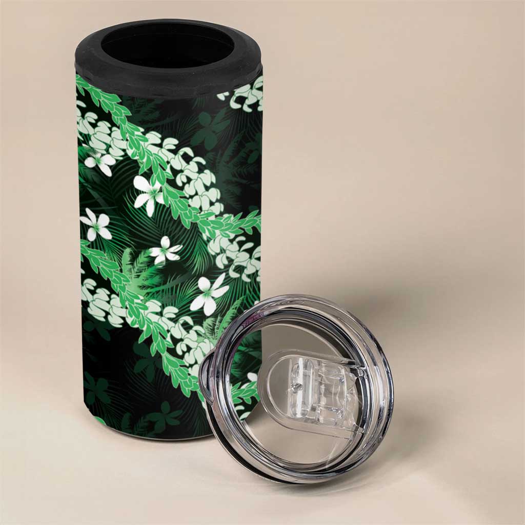 Puakenikeni Maile Lei 4 in 1 Can Cooler Tumbler Frangipani Green Tropical Leaves LT01 - Polynesian Pride