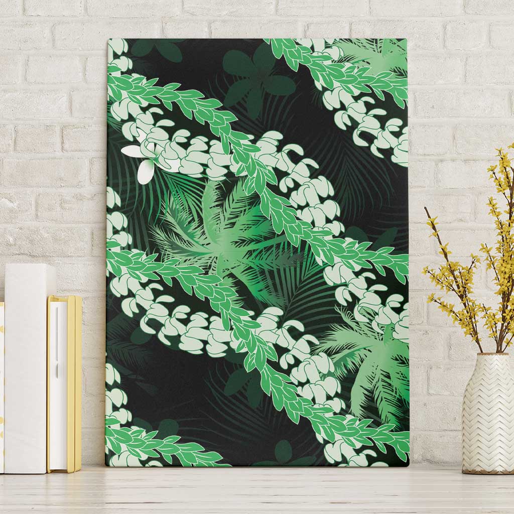 Puakenikeni Maile Lei Canvas Wall Art Frangipani Green Tropical Leaves LT01 Without Frame Green - Polynesian Pride