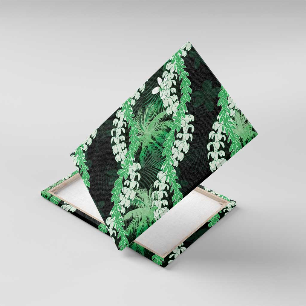 Puakenikeni Maile Lei Canvas Wall Art Frangipani Green Tropical Leaves LT01 With Frame Green - Polynesian Pride