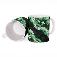 Puakenikeni Maile Lei Ceramic Mug Frangipani Green Tropical Leaves