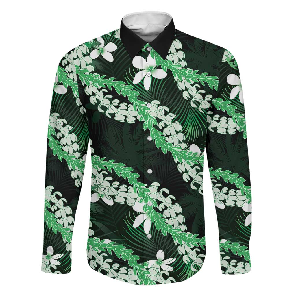 Puakenikeni Maile Lei Family Matching Long Sleeve Bodycon Dress and Hawaiian Shirt Frangipani Green Tropical Leaves LT01 Dad's Shirt - Long Sleeve Green - Polynesian Pride