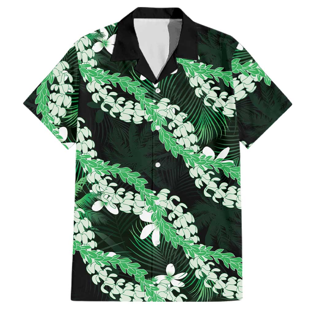 Puakenikeni Maile Lei Family Matching Mermaid Dress and Hawaiian Shirt Frangipani Green Tropical Leaves LT01 Dad's Shirt - Short Sleeve Green - Polynesian Pride