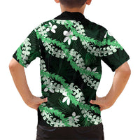 Puakenikeni Maile Lei Family Matching Off The Shoulder Long Sleeve Dress and Hawaiian Shirt Frangipani Green Tropical Leaves LT01 - Polynesian Pride