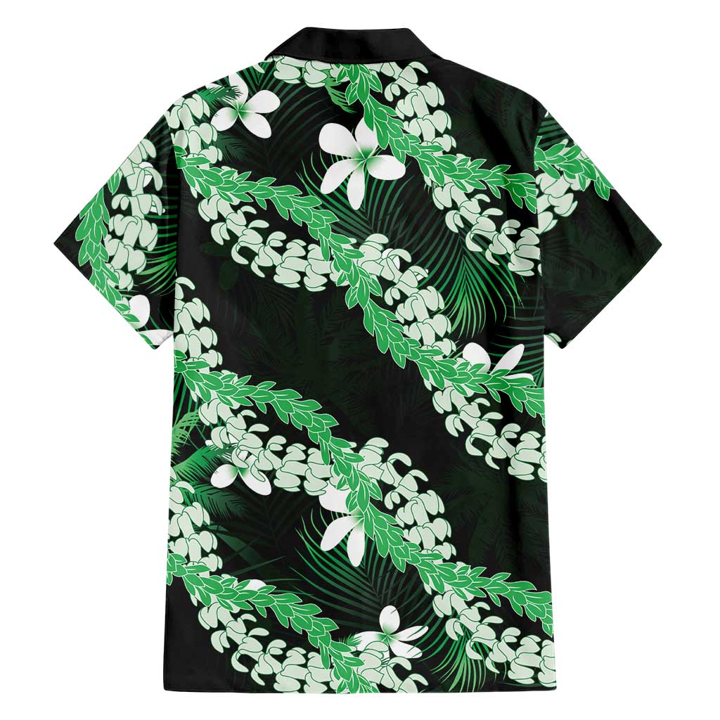 Puakenikeni Maile Lei Family Matching Off Shoulder Maxi Dress and Hawaiian Shirt Frangipani Green Tropical Leaves LT01 - Polynesian Pride