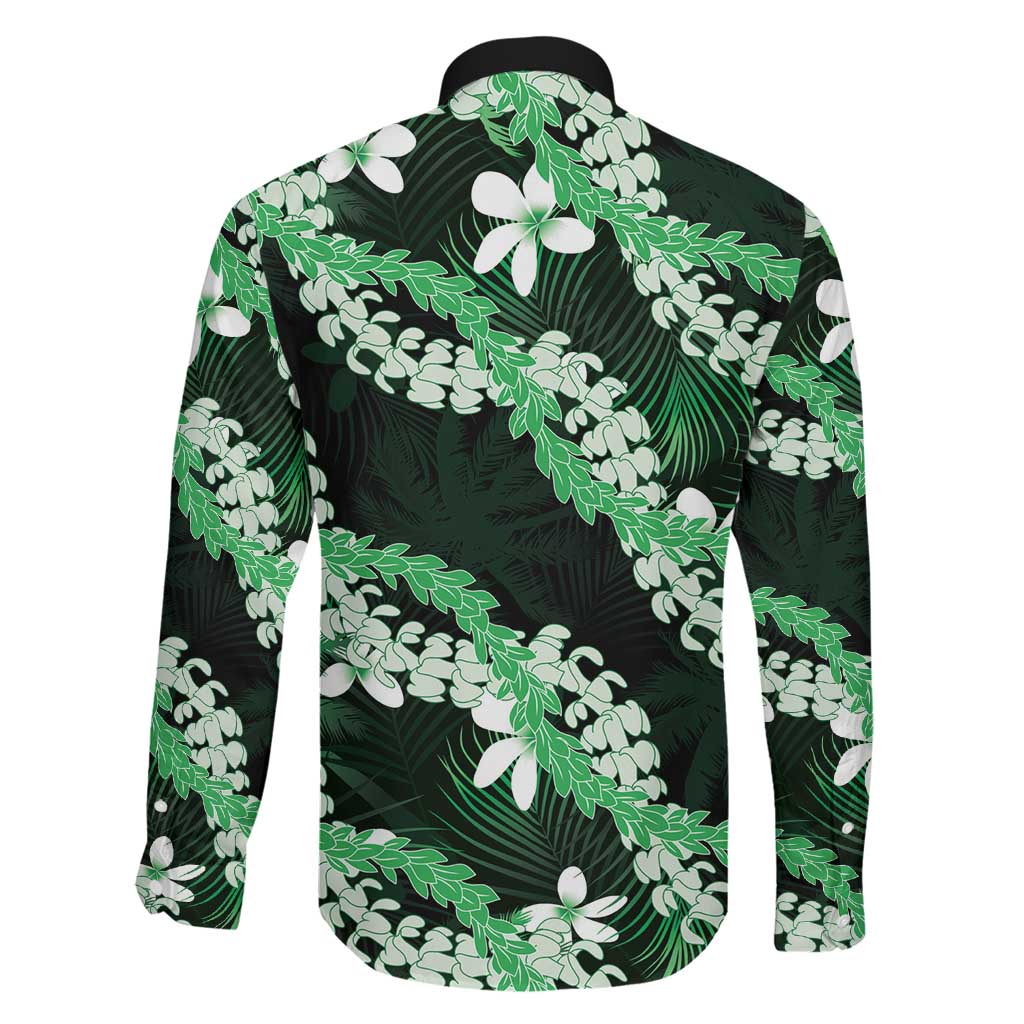 Puakenikeni Maile Lei Family Matching Off Shoulder Short Dress and Hawaiian Shirt Frangipani Green Tropical Leaves LT01 - Polynesian Pride