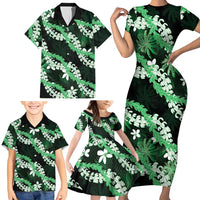 Puakenikeni Maile Lei Family Matching Short Sleeve Bodycon Dress and Hawaiian Shirt Frangipani Green Tropical Leaves LT01 - Polynesian Pride