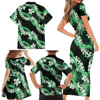 Puakenikeni Maile Lei Family Matching Short Sleeve Bodycon Dress and Hawaiian Shirt Frangipani Green Tropical Leaves LT01 - Polynesian Pride