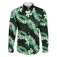 Puakenikeni Maile Lei Family Matching Short Sleeve Bodycon Dress and Hawaiian Shirt Frangipani Green Tropical Leaves LT01 Dad's Shirt - Long Sleeve Green - Polynesian Pride