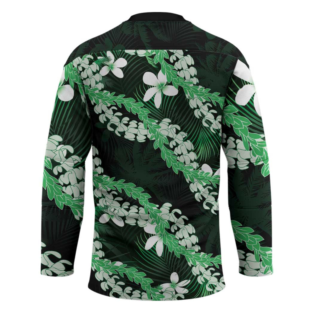 Puakenikeni Maile Lei Hockey Jersey Frangipani Green Tropical Leaves