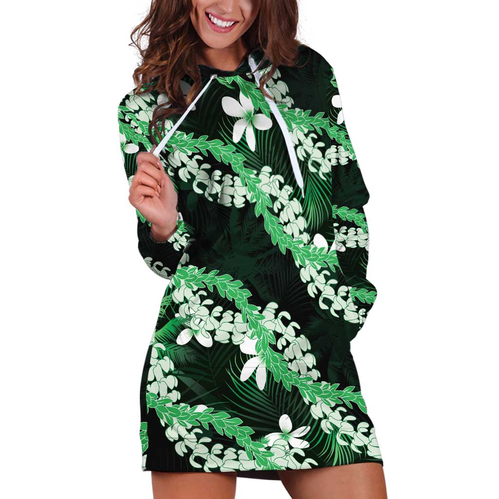 Puakenikeni Maile Lei Hoodie Dress Frangipani Green Tropical Leaves LT01 Green - Polynesian Pride