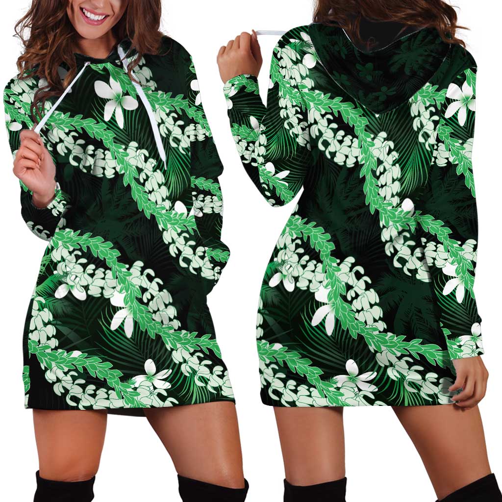 Puakenikeni Maile Lei Hoodie Dress Frangipani Green Tropical Leaves LT01 - Polynesian Pride