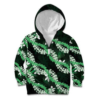 Puakenikeni Maile Lei Kid Hoodie Frangipani Green Tropical Leaves LT01 Zip Hoodie Green - Polynesian Pride
