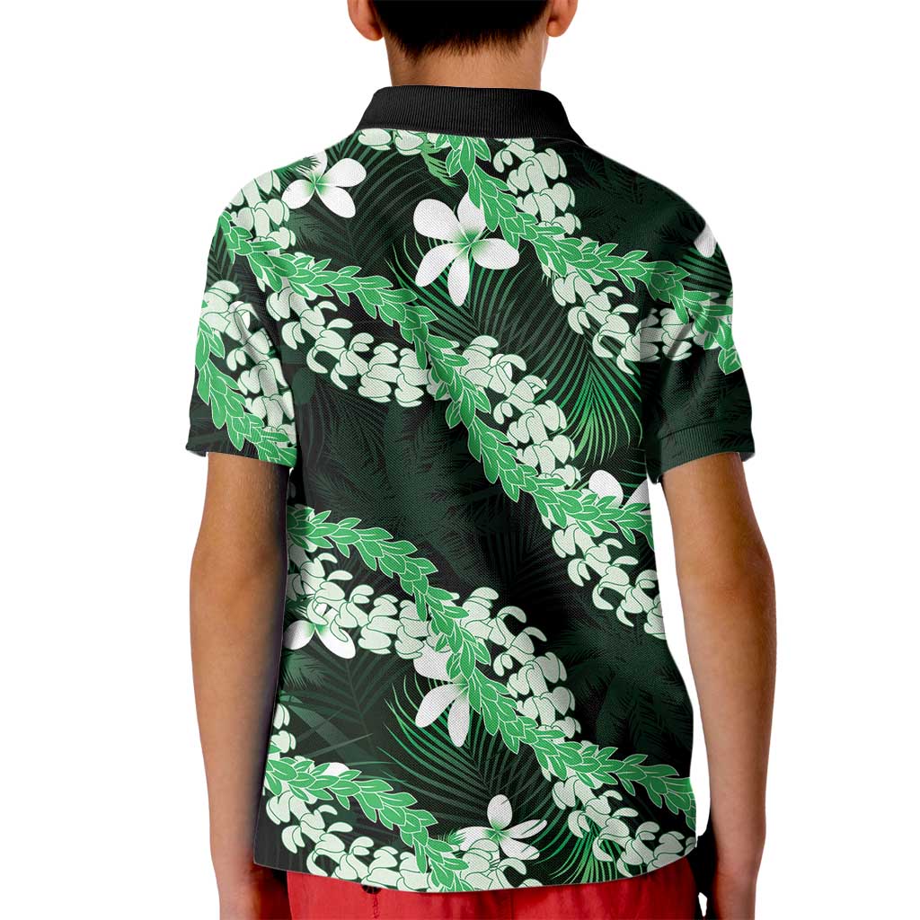 Puakenikeni Maile Lei Kid Polo Shirt Frangipani Green Tropical Leaves LT01 - Polynesian Pride