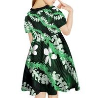 Puakenikeni Maile Lei Kid Short Sleeve Dress Frangipani Green Tropical Leaves LT01 - Polynesian Pride