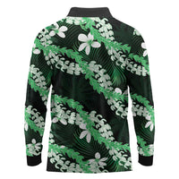 Puakenikeni Maile Lei Long Sleeve Polo Shirt Frangipani Green Tropical Leaves LT01 - Polynesian Pride