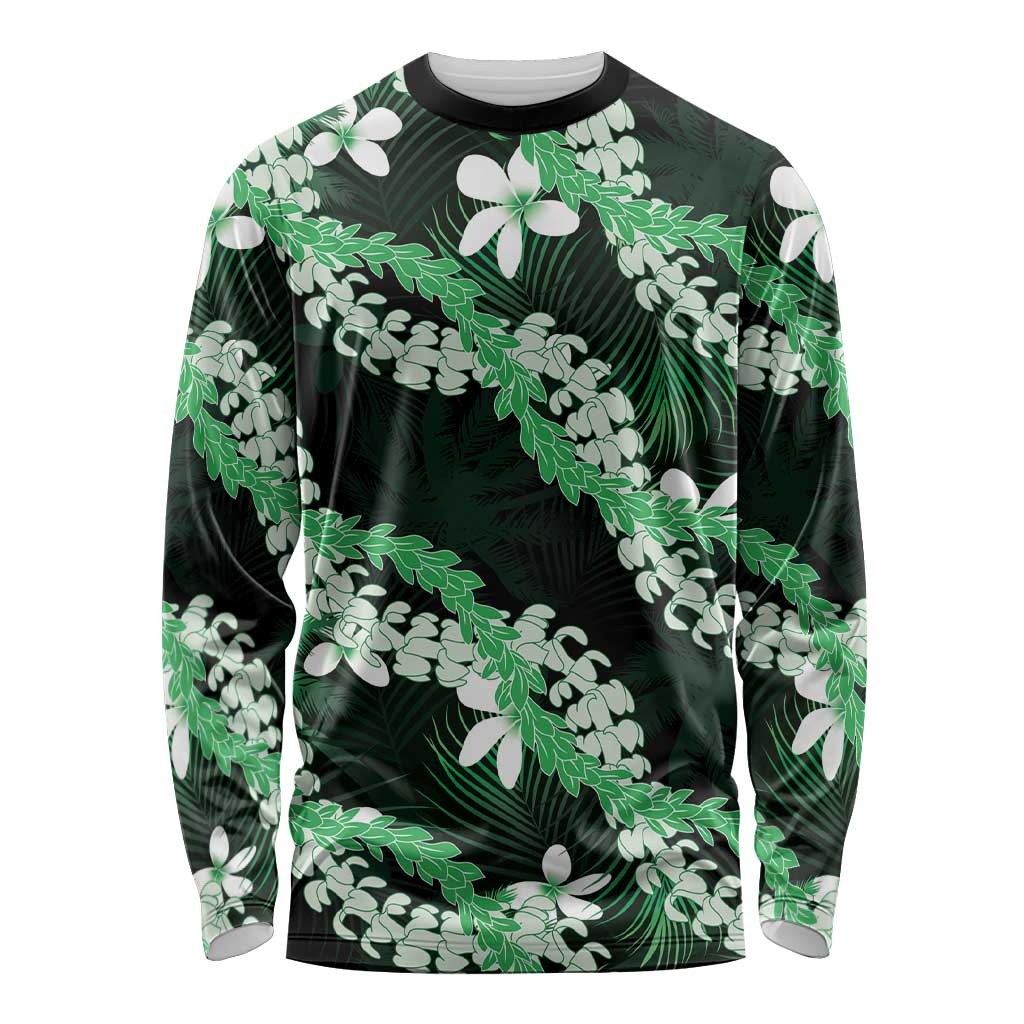 Puakenikeni Maile Lei Long Sleeve Shirt Frangipani Green Tropical Leaves