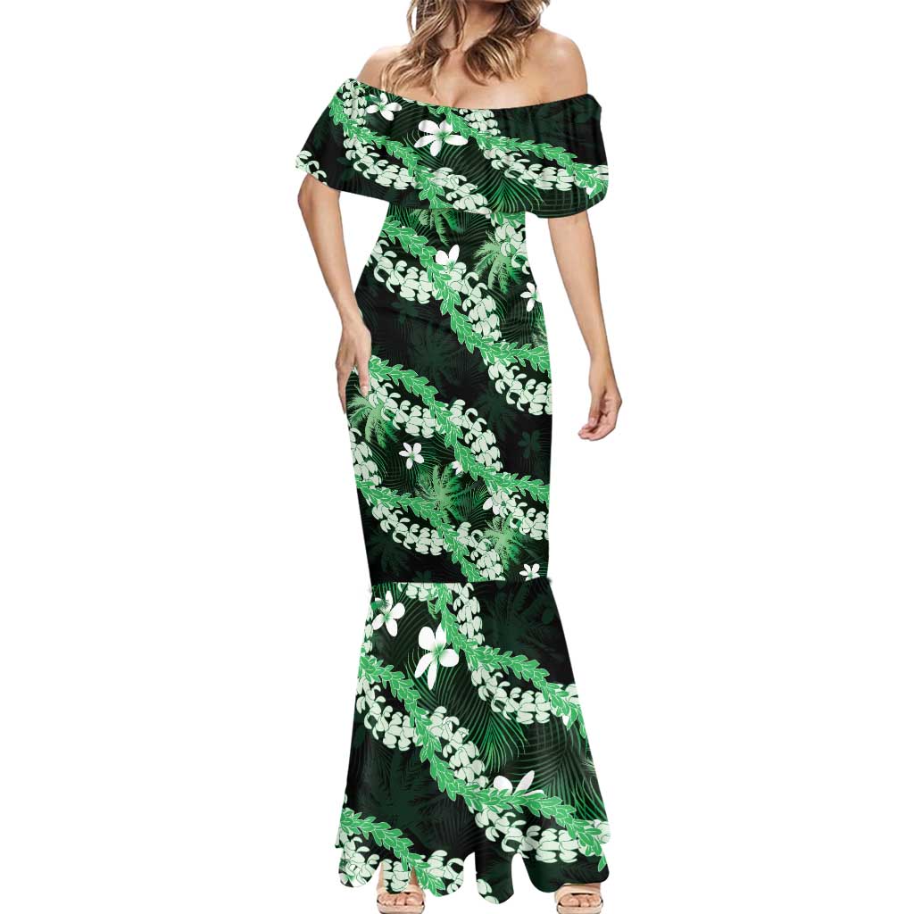 Puakenikeni Maile Lei Mermaid Dress Frangipani Green Tropical Leaves LT01 - Polynesian Pride